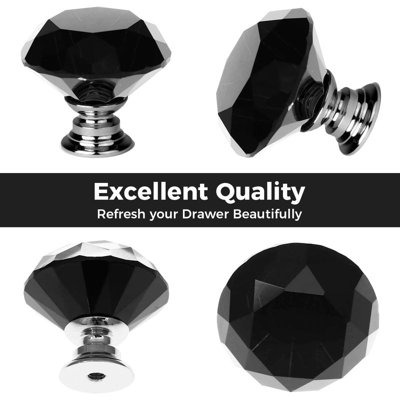 DeELF Outlet DEELF 25 Packs Kitchen Cabinet Knobs, 30 mm Crystal Cabinet Knobs, Diamond Dresser Handle Drawer Pulls, Dresser Knobs for Cabinets and Drawers, Black - Image 4